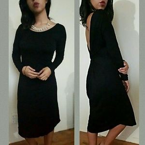 BLACK MIDI LOW BACK KNOT DRESS